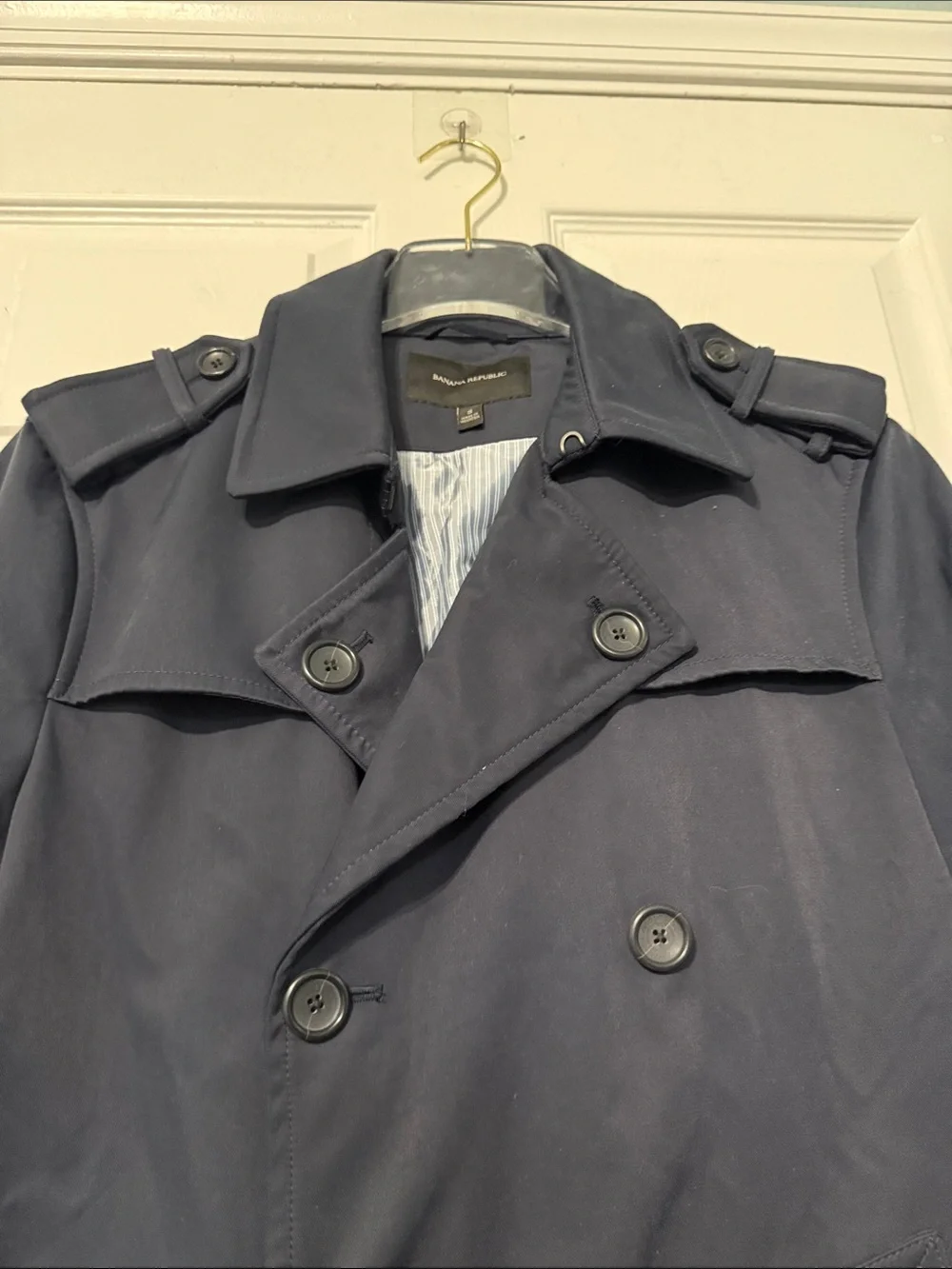 Banana Republic Men's Double Breasted Short Trench Rain Coat Navy Blue Sz Small